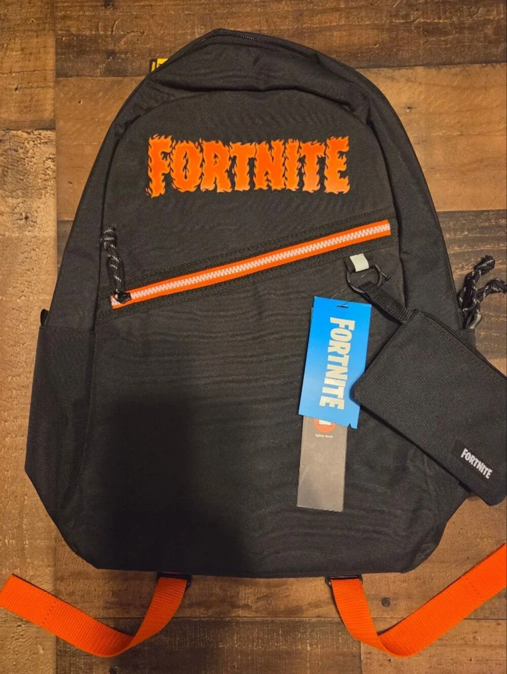 New Fortnite Gamer Black Backpack w/ Orange Accents & Pouch NWT Back To School